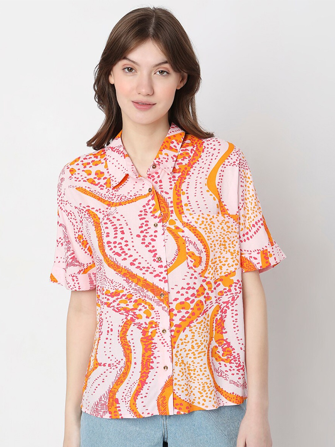 

Vero Moda Slim Fit Abstract Printed Casual Shirt, Pink