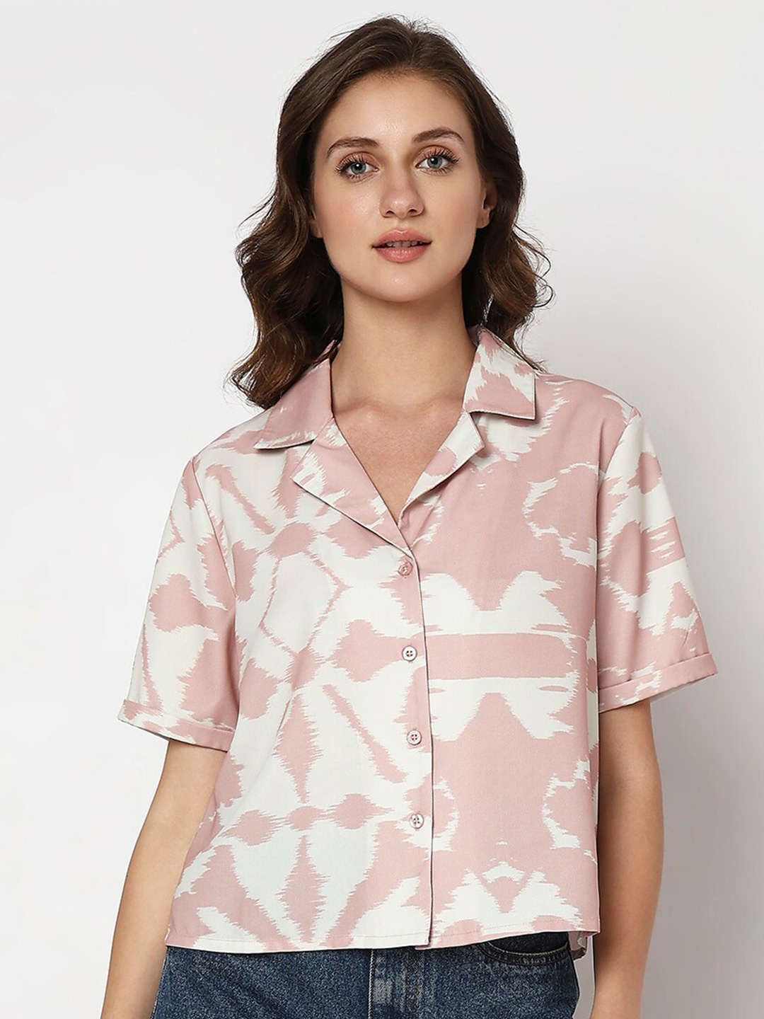 

Vero Moda Abstract Printed Cuban Collar Casual Shirt, Pink