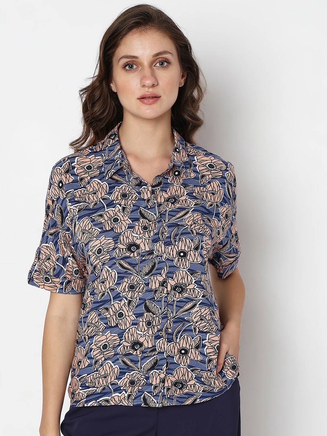 

Vero Moda Slim Fit Floral Printed Casual Shirt, Blue