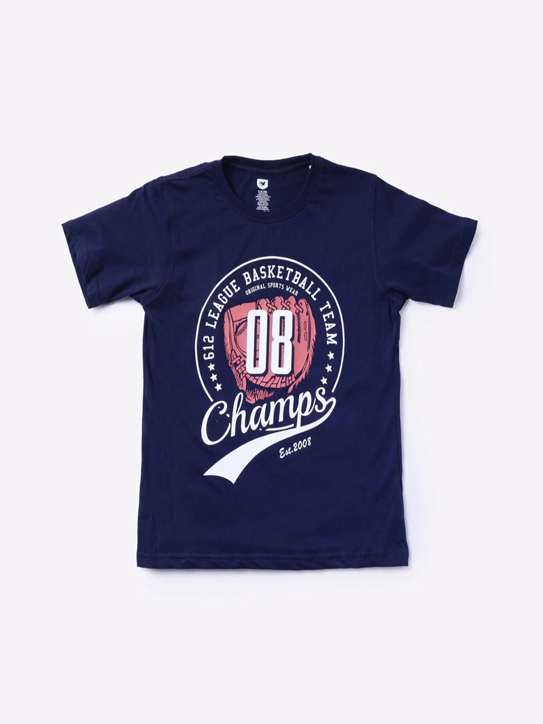 

612League Boys Typography Printed Cotton T-Shirt, Navy blue
