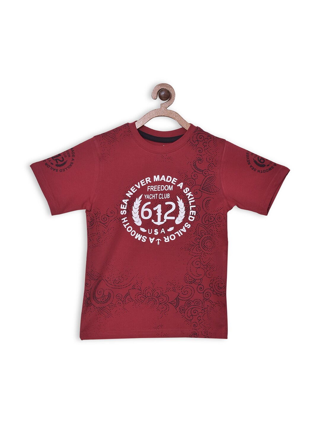 

612League Boys Typography Printed Cotton T-Shirt, Maroon
