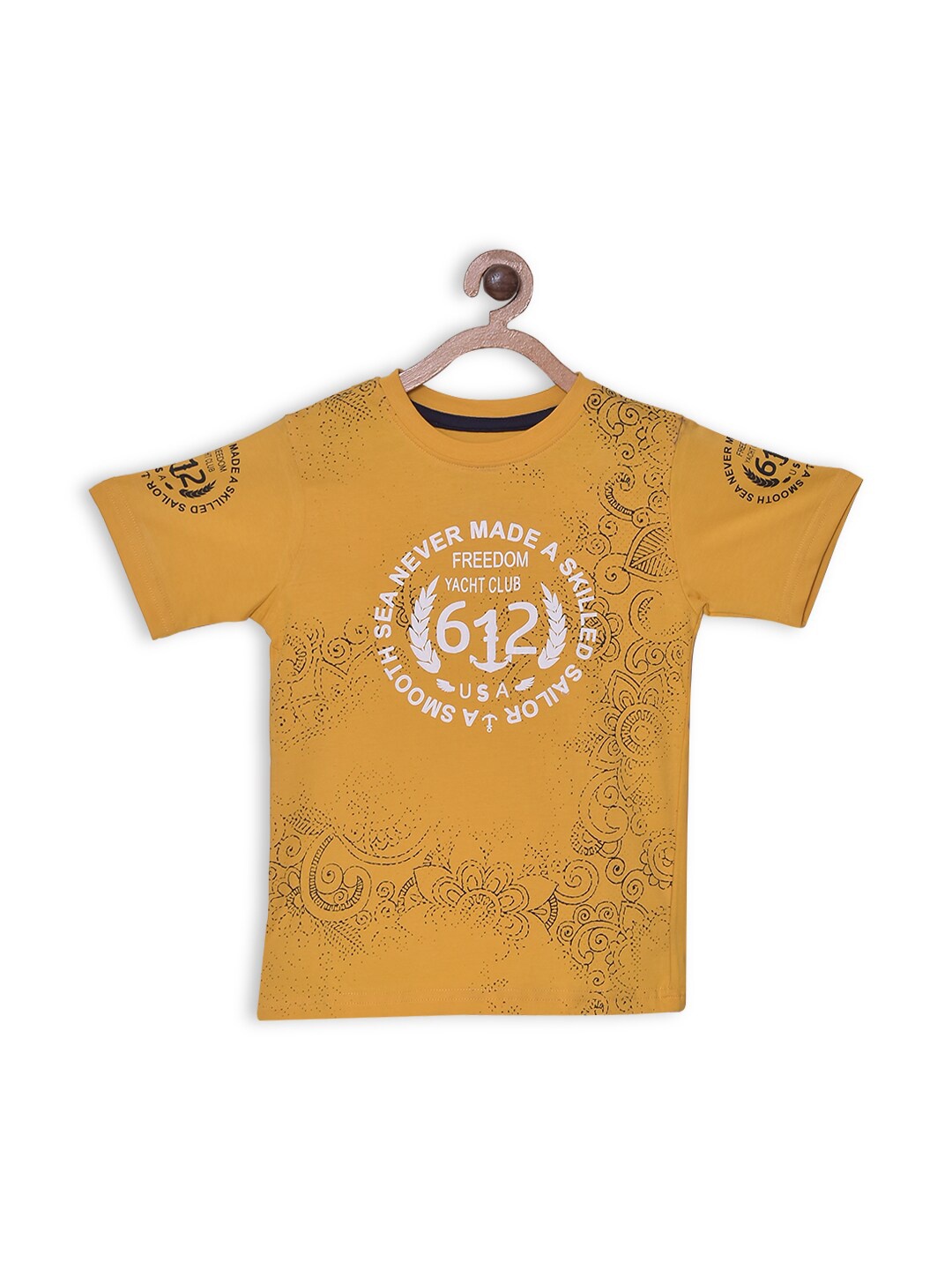 

612League Boys Typography Printed Cotton T-Shirt, Mustard