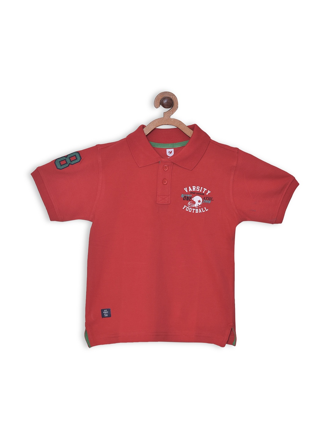 

612League Boys Typography Printed Polo Collar Cotton T-Shirt, Red
