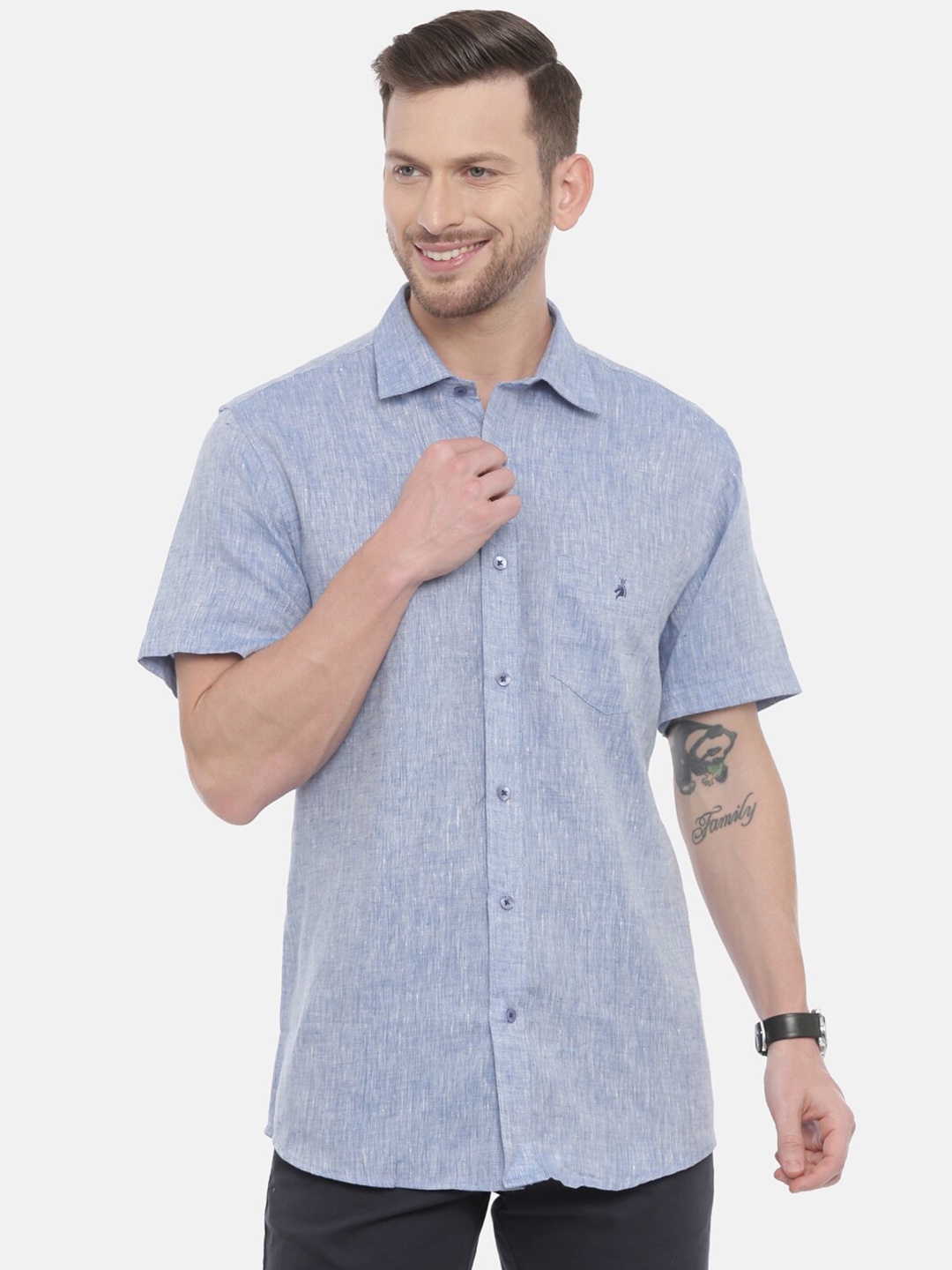 

Khoday Williams Classic Spread Collar Linen Casual Shirt, Blue