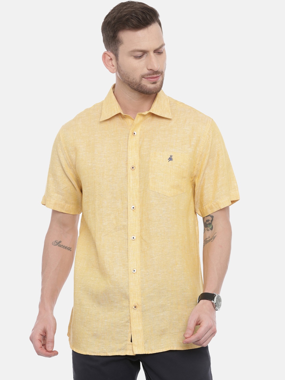 

Khoday Williams Classic Spread Collar Linen Casual Shirt, Yellow