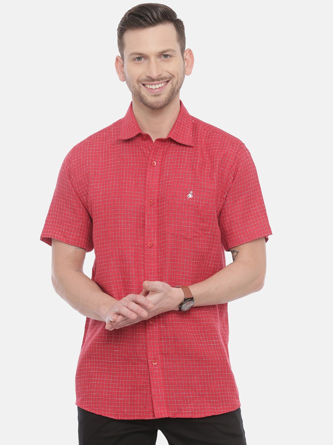 

Khoday Williams Classic Spread Collar Linen Casual Shirt, Red