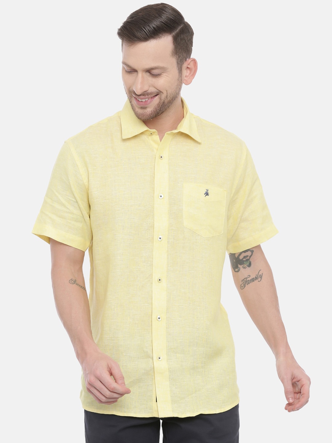 

Khoday Williams Classic Spread Collar Linen Casual Shirt, Yellow