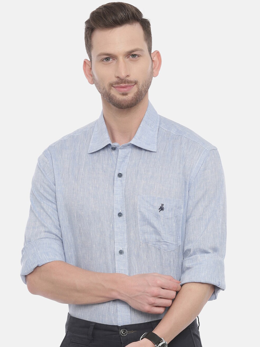 

Khoday Williams Classic Spread Collar Linen Casual Shirt, Blue