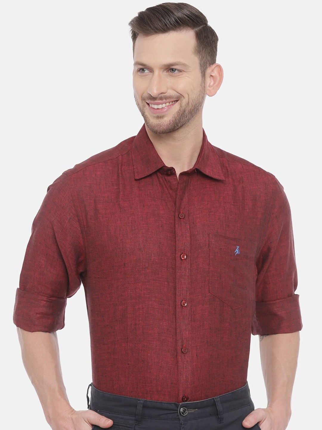 

Khoday Williams Classic Spread Collar Linen Casual Shirt, Maroon