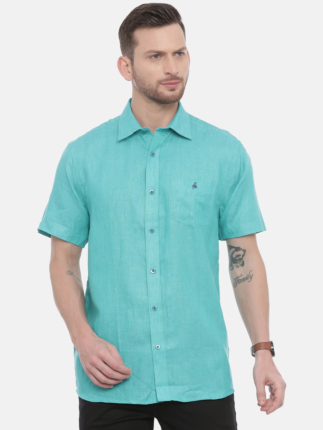 

Khoday Williams Classic Spread Collar Linen Casual Shirt, Teal