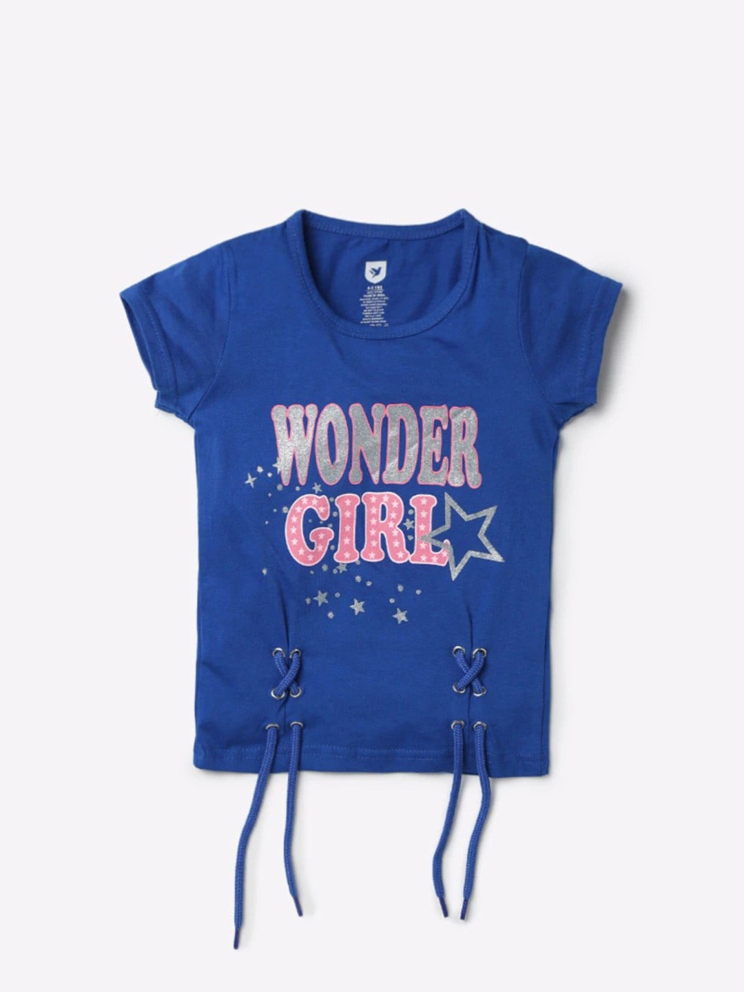 

612League Girls Typography Printed Tie-Ups Cotton Top, Blue