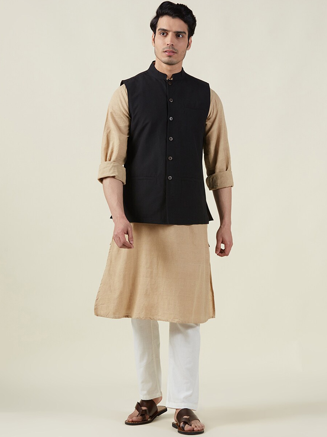 

Fabindia Cotton Nehru Jacket, Black