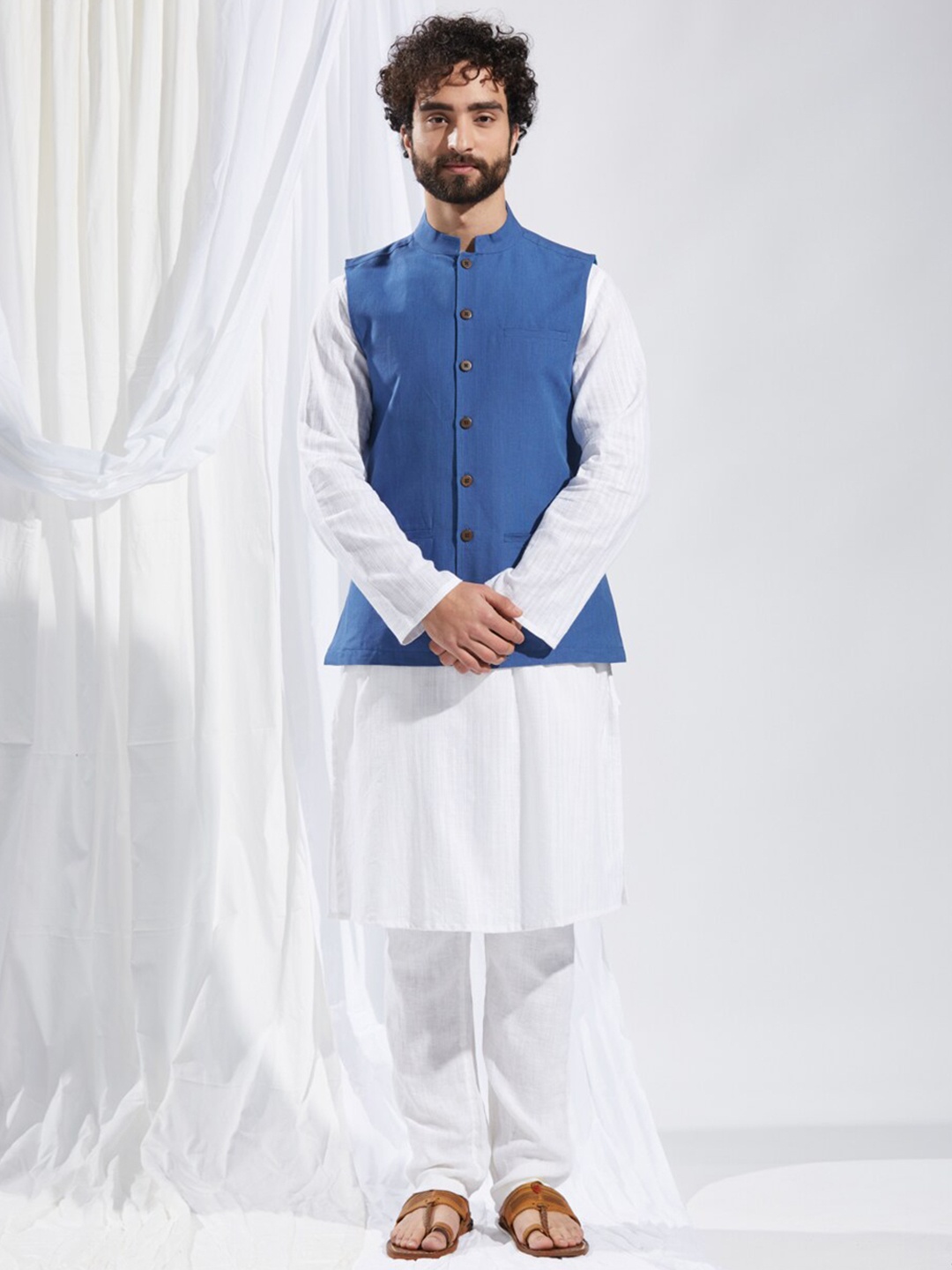 

Fabindia Cotton Nehru Jacket, Blue