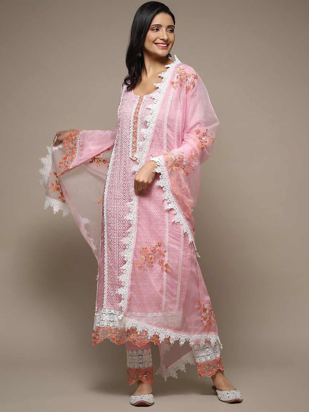 

Biba Floral Embroidered Unstitched Dress Material, Pink
