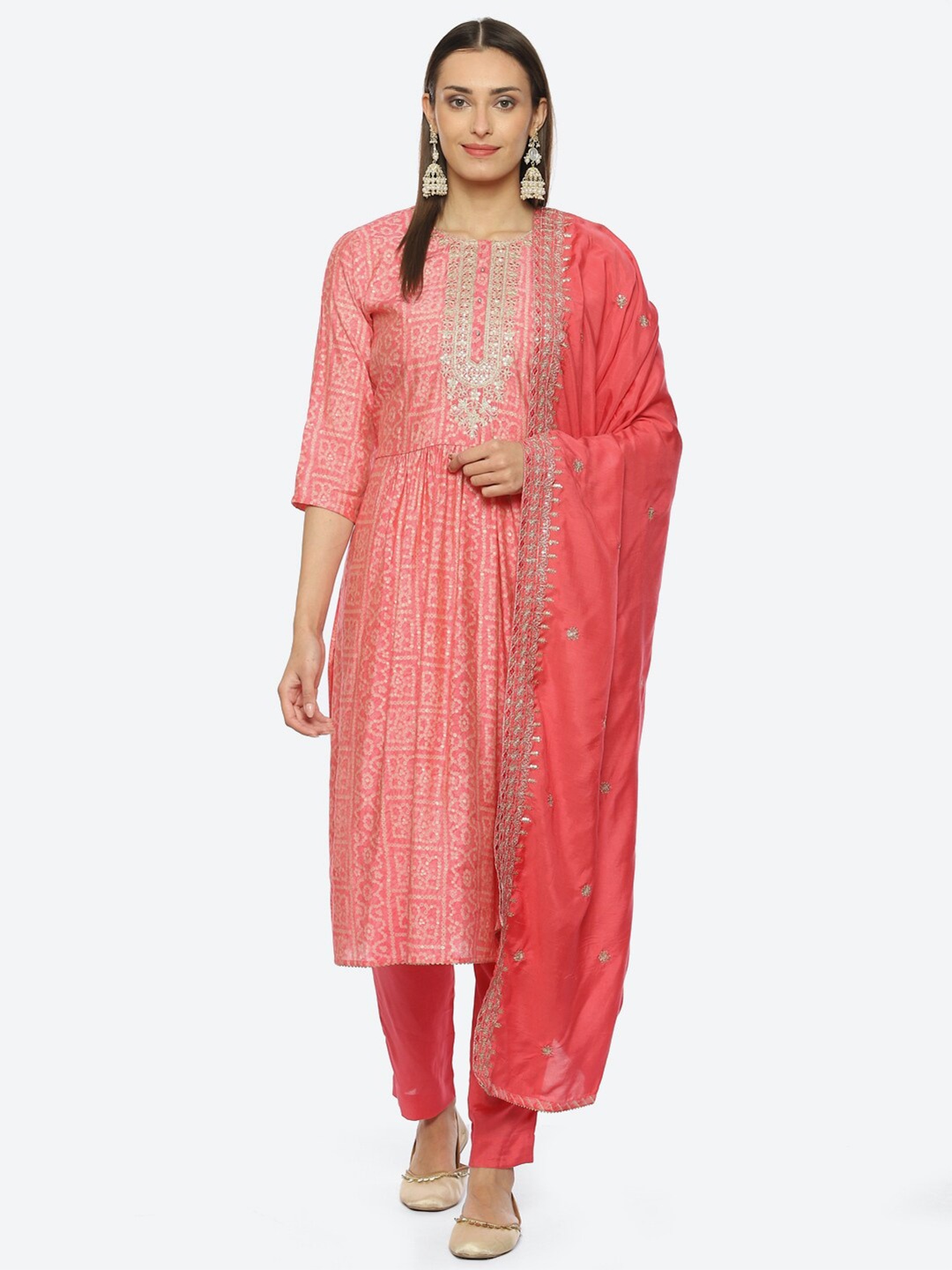 

Biba Bandhani Printed Unstitched Dress Material, Pink