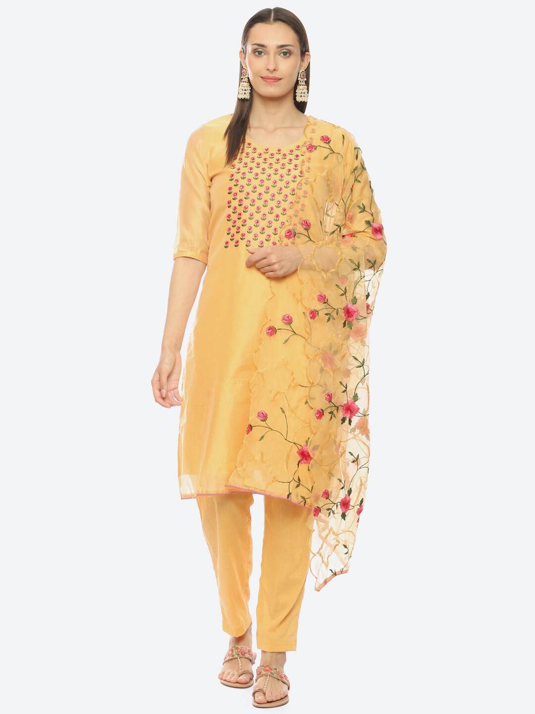

Biba Floral Embroidered Unstitched Dress Material, Orange
