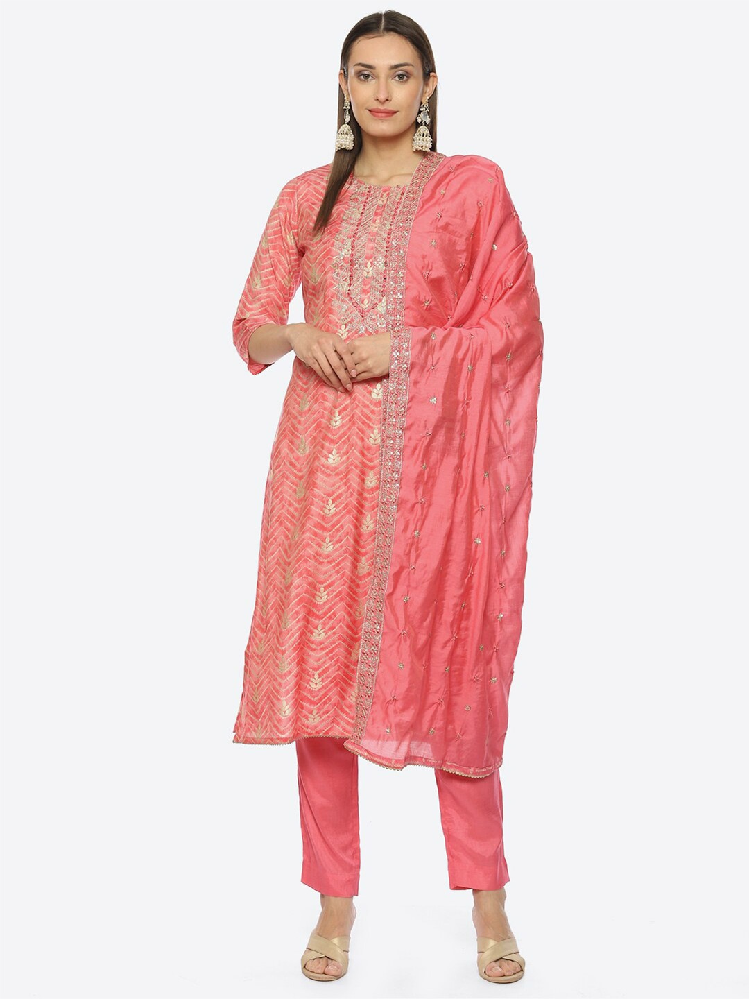 

Biba Floral Printed Unstitched Dress Material, Pink