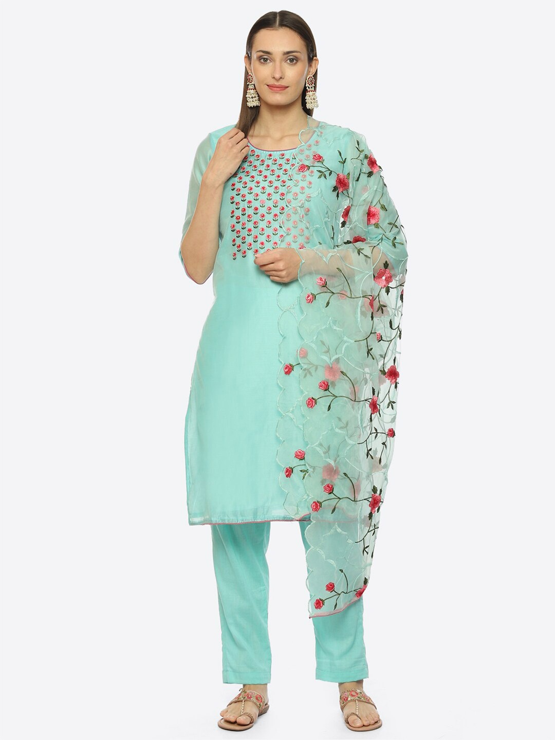

Biba Floral Embroidered Unstitched Dress Material, Blue