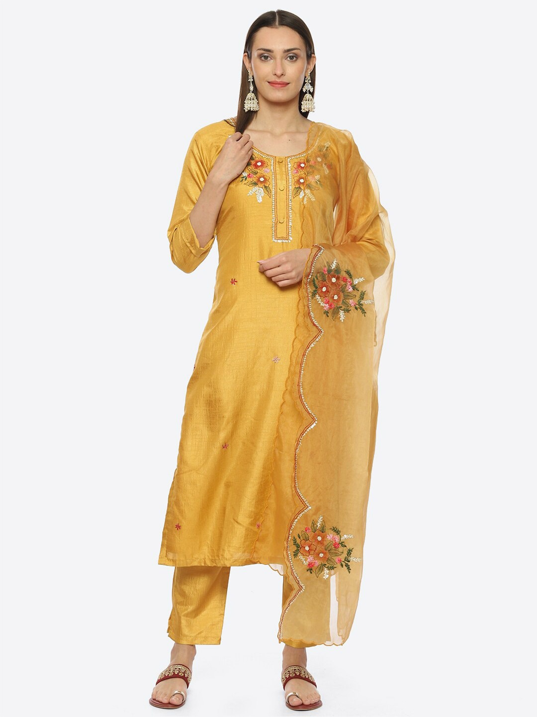 

Biba Floral Embroidered Unstitched Dress Material, Yellow