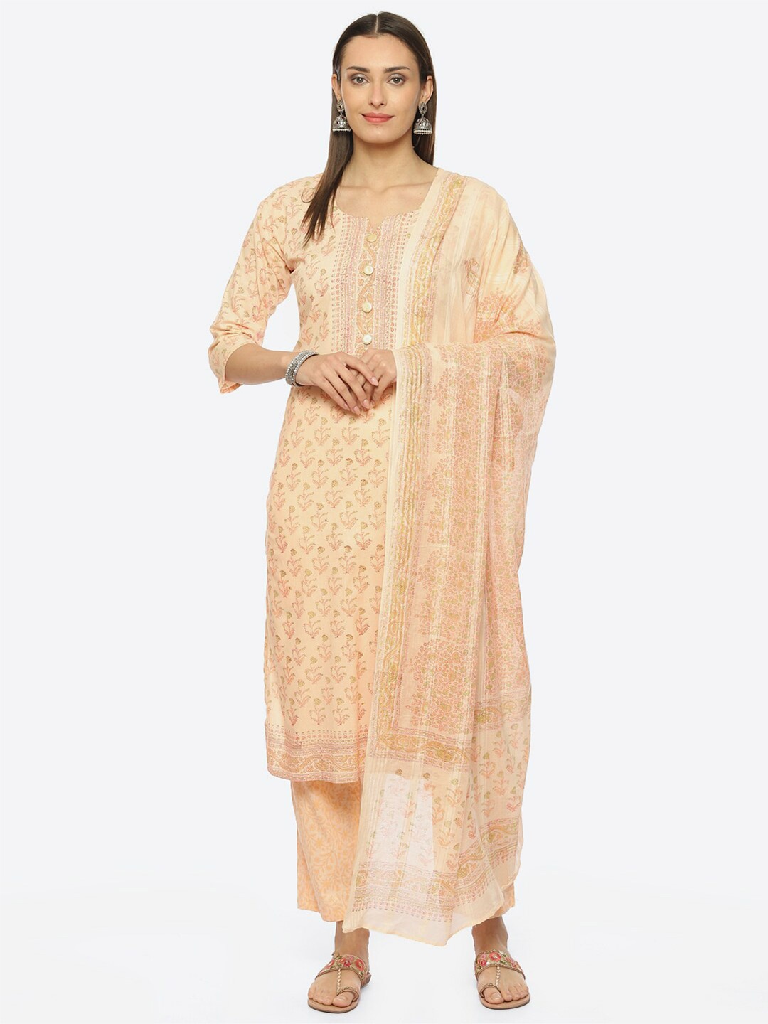 

Biba Floral Printed Unstitched Dress Material, Orange