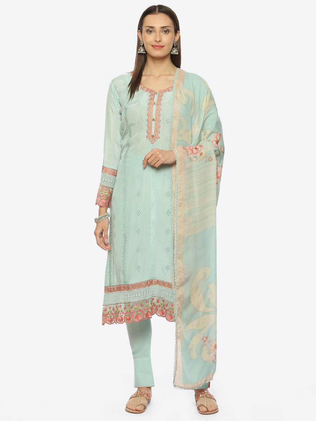 

Biba Floral Printed Unstitched Dress Material, Blue