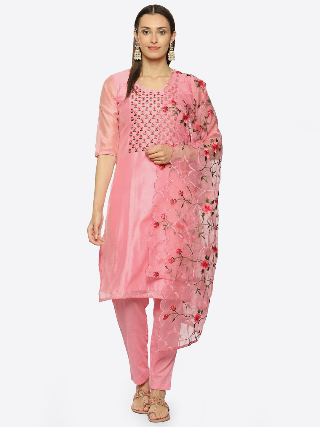 

Biba Floral Embroidered Unstitched Dress Material, Pink