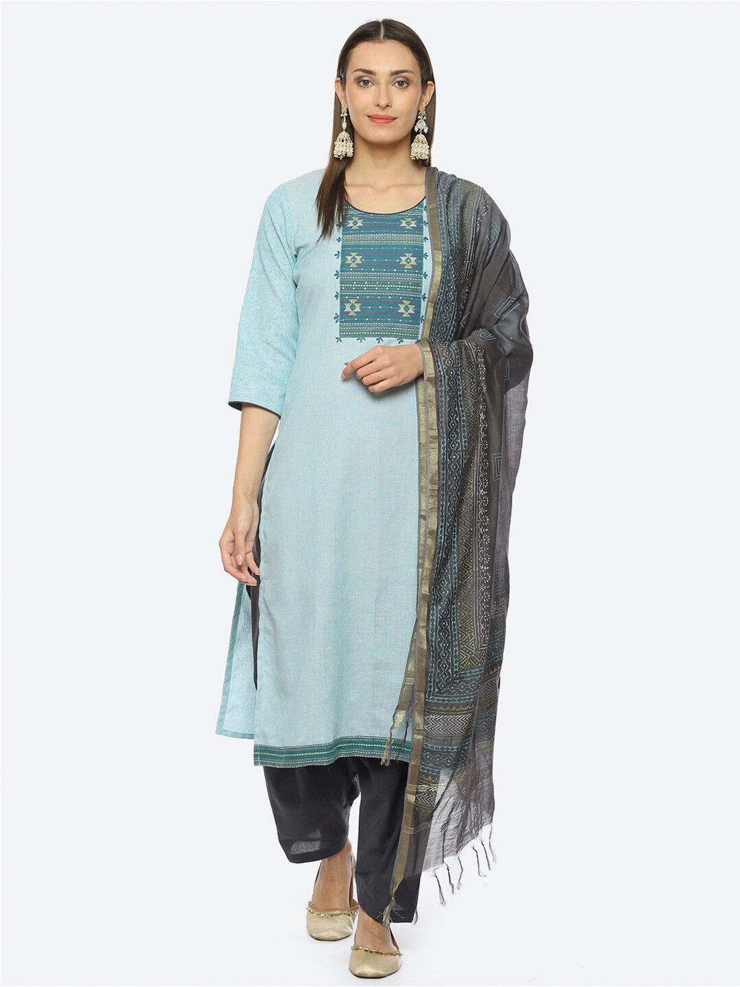 

Biba Embroidered Sequinned Unstitched Dress Material, Blue