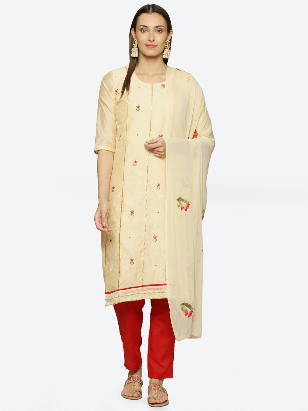 

Biba Embroidered Gotta Patti Unstitched Dress Material, Off white