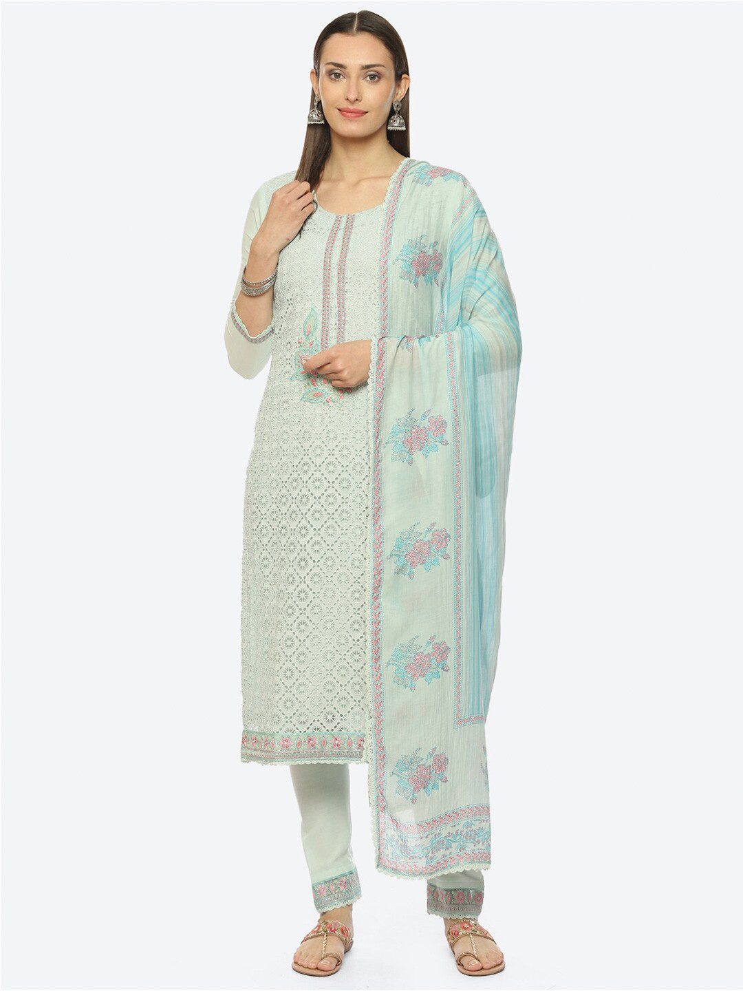 

Biba Floral Embroidered Unstitched Dress Material, Green