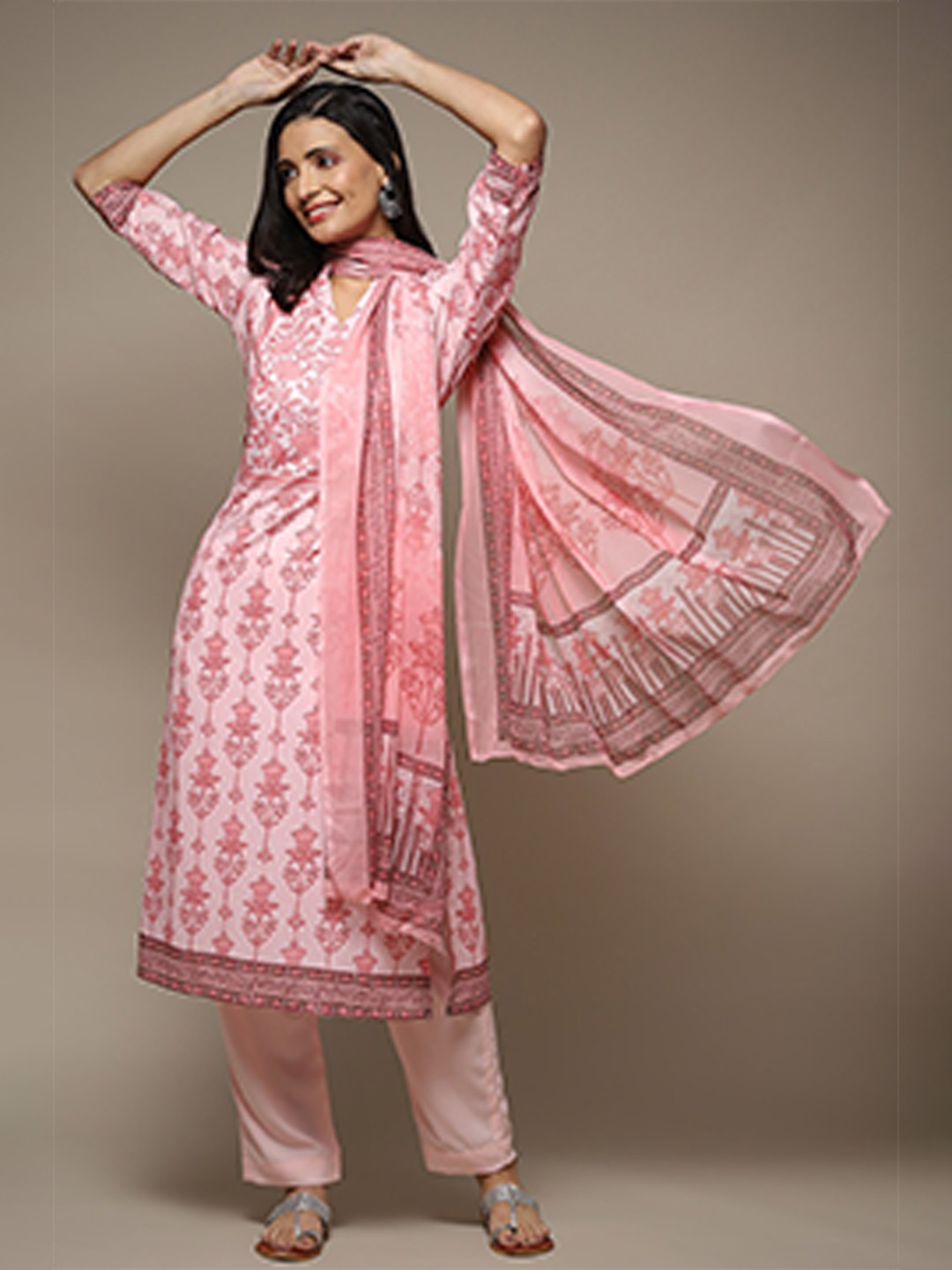 

Biba Floral Printed Unstitched Dress Material, Pink