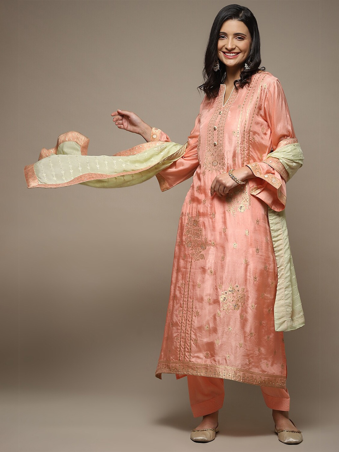 

Biba Ethnic Motif Woven Design Unstitched Dress Material, Peach