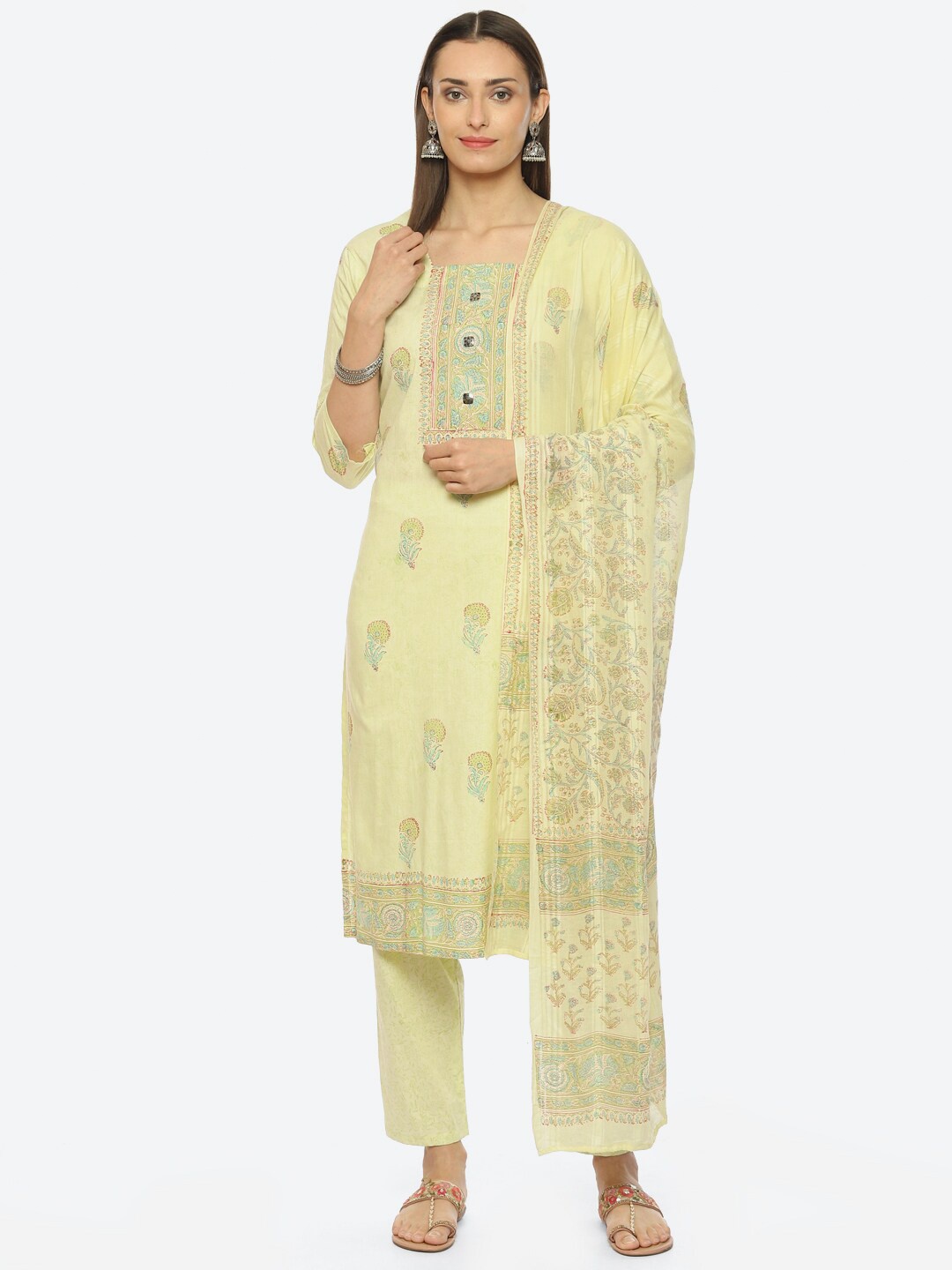 

Biba Floral Printed Unstitched Dress Material, Green