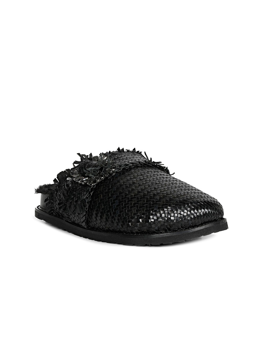 

Saint G Women Woven Design Genuine Leather Mules, Black