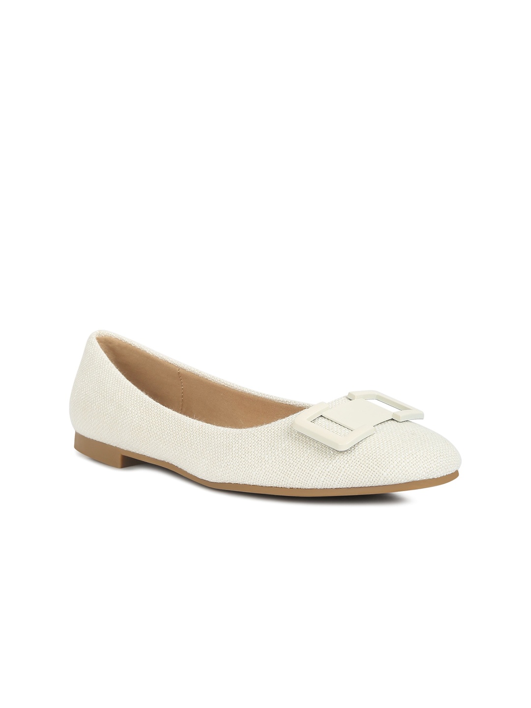 

London Rag Buckle Embellished Ballerinas, Off white