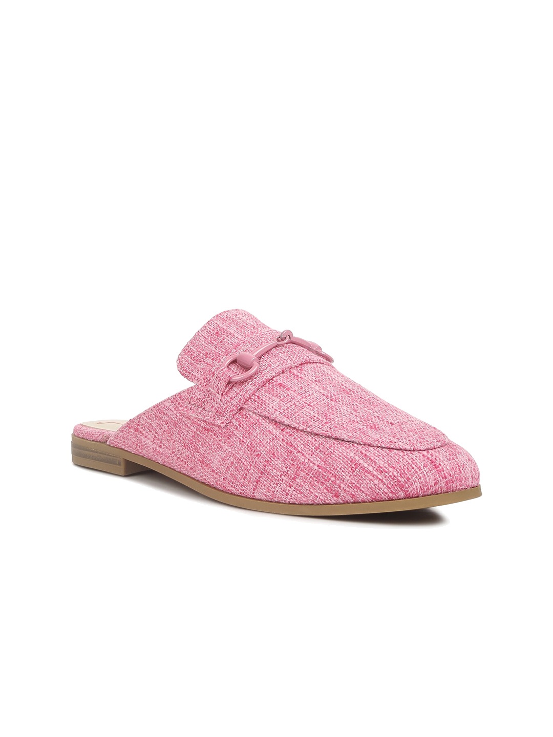 

London Rag Women Buckled Woven Design Mules, Pink