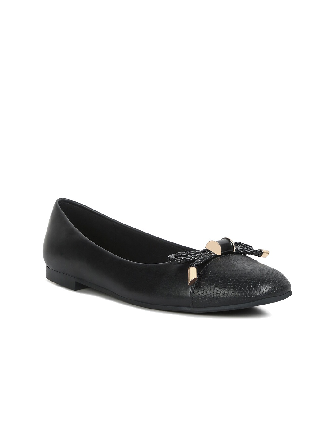 

London Rag Textured Bow Embellished Ballerinas, Black