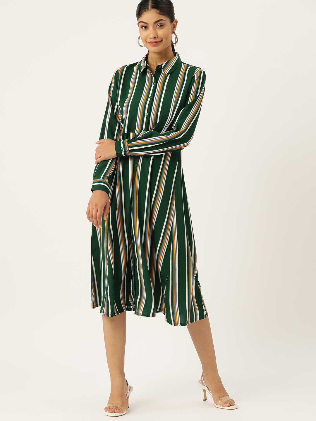 

DressBerry Striped Shirt Midi Dress, Green