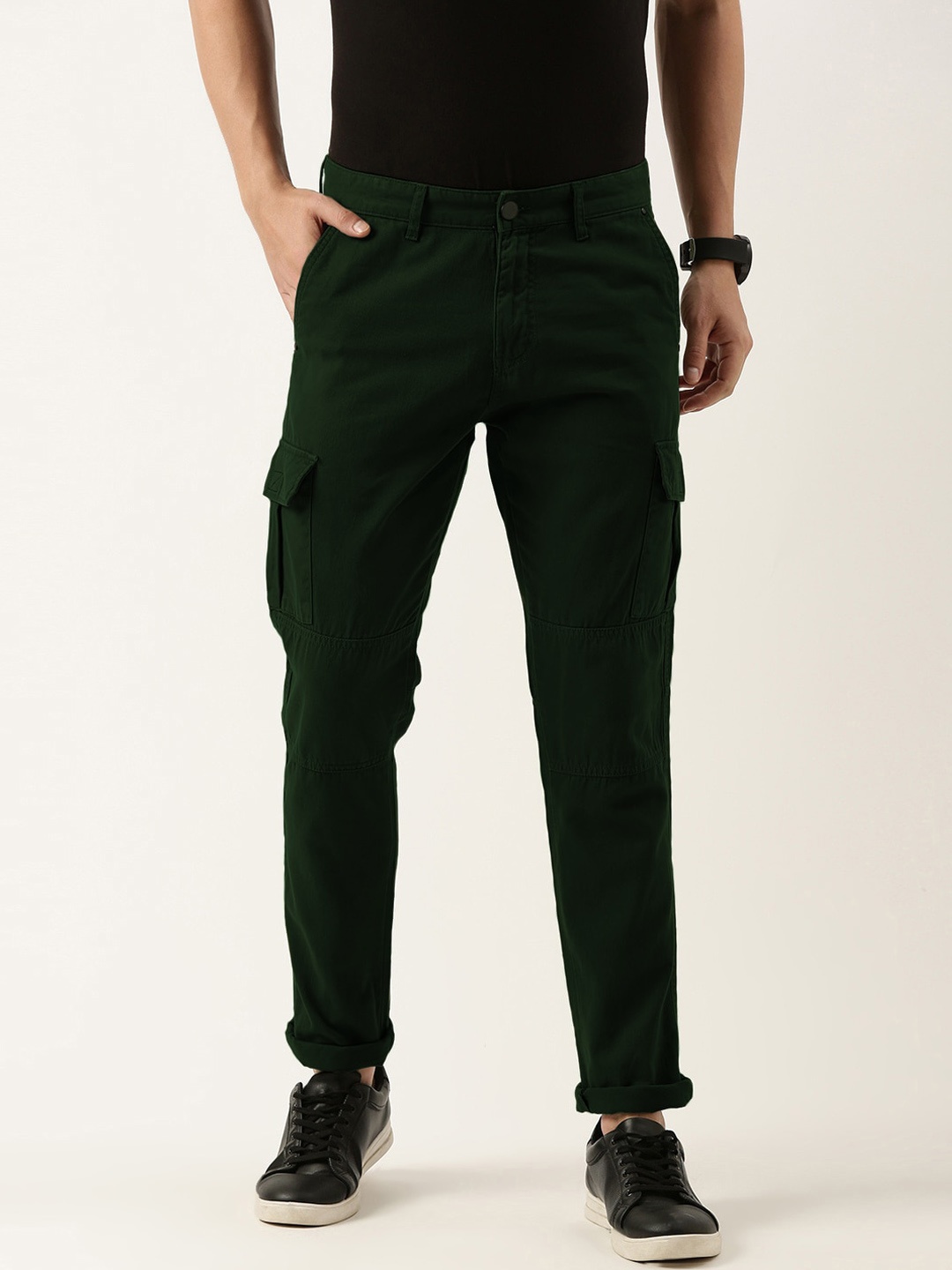 

IVOC Men Slim Fit Pure Cotton Cargos Trousers, Green