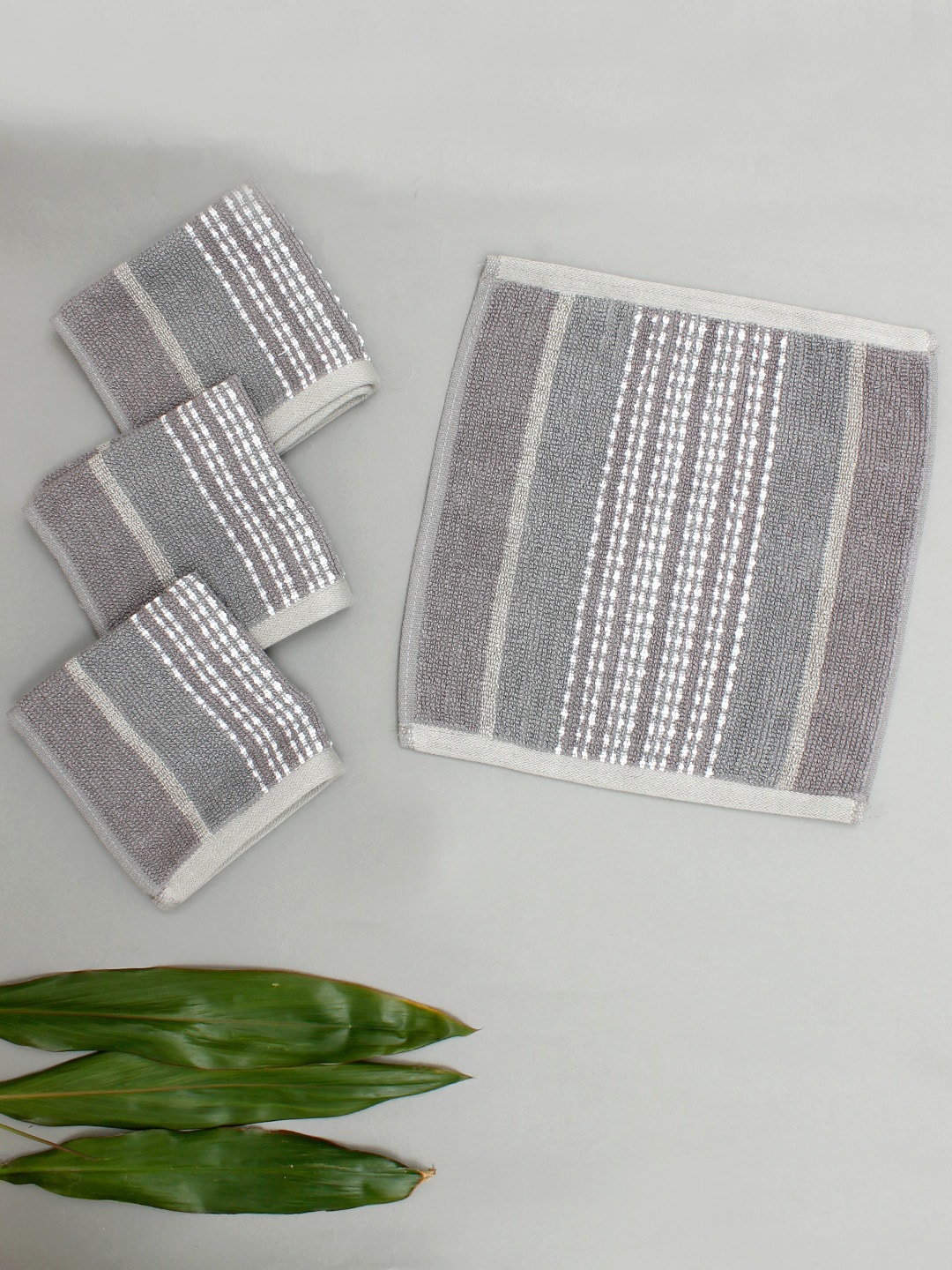 

AVI Living Grey & White 4 Pieces Striped Pure Cotton 550GSM Face Towels