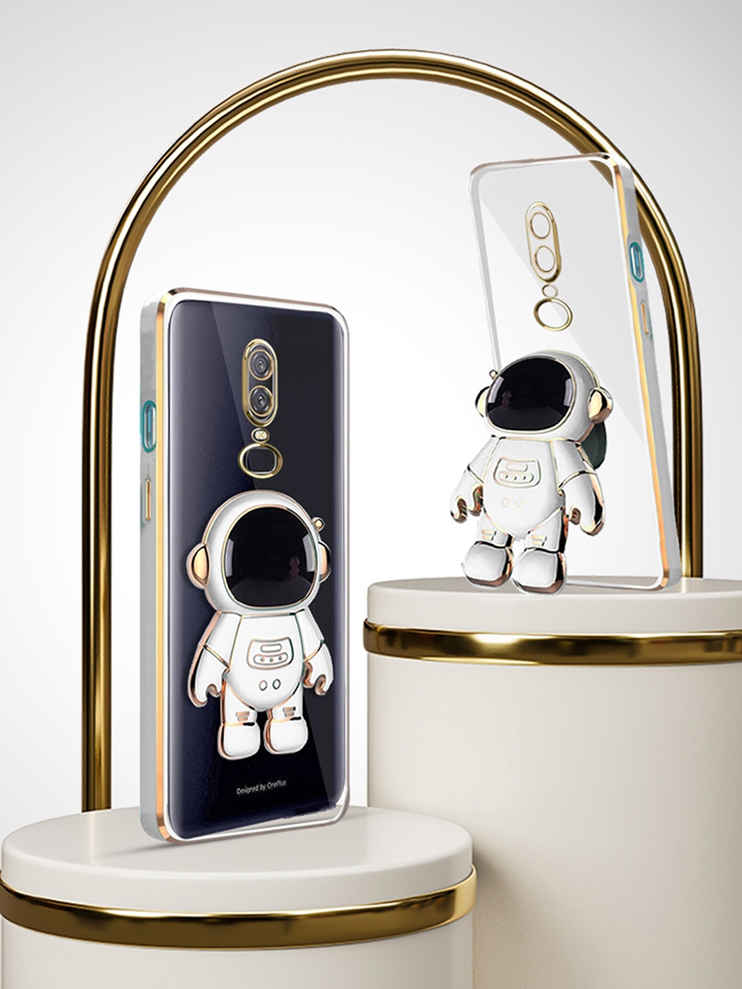

Karwan OnePlus 6 Chrome3D Phone Back Cover With Astronaut Holster Stand, White