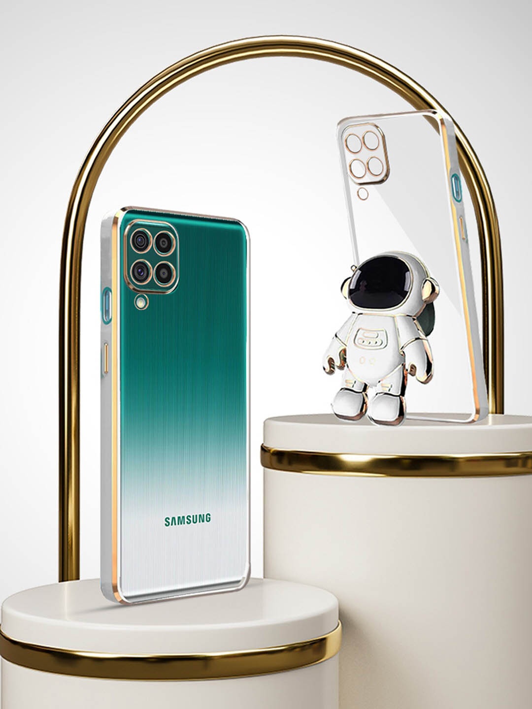 

Karwan Samsung F62 Phone Back Cover With Astronaut Holster Stand, White
