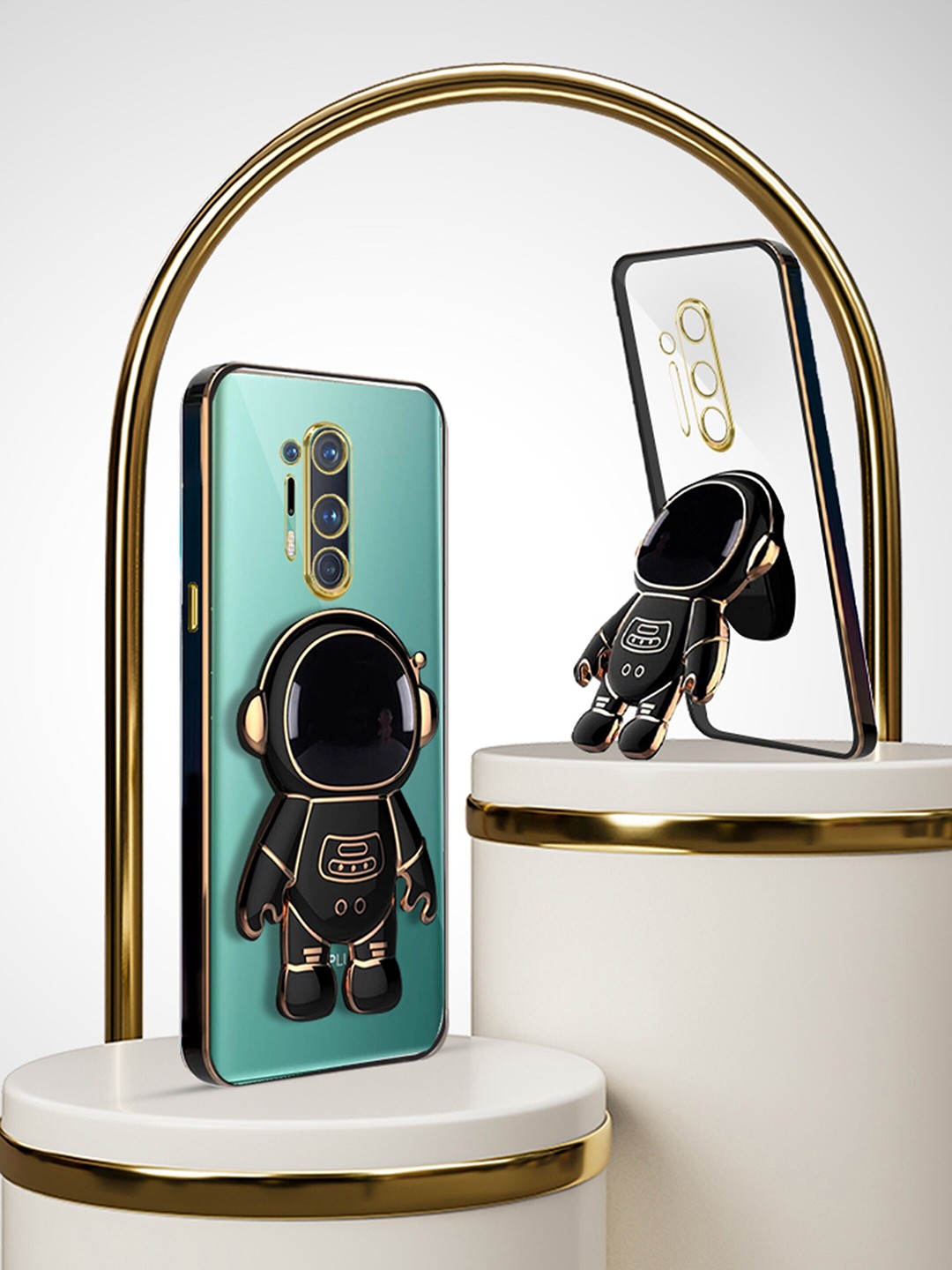 

KARWAN OnePlus 8 Pro Chrome3D Phone Back Cover With Astronaut Holster Stand, Black