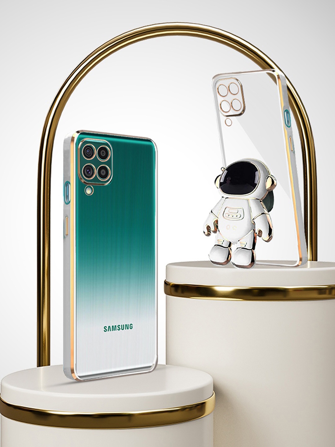 

Karwan Samsung A22 Phone Back Cover With Astronaut Holster Stand, White