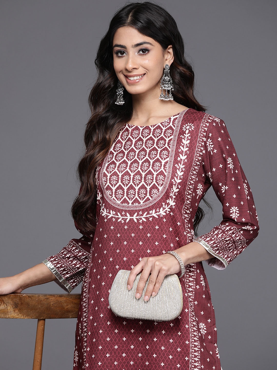 

Varanga Women Floral Printed Modal Kurta, Maroon