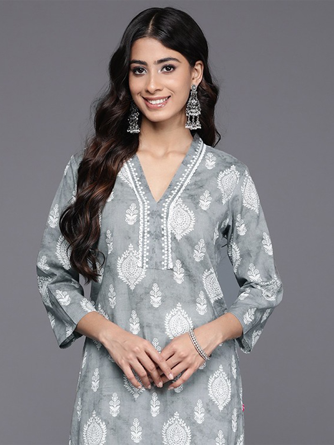 

Varanga Jaipuri Printed Pure Cotton Kurta, Grey