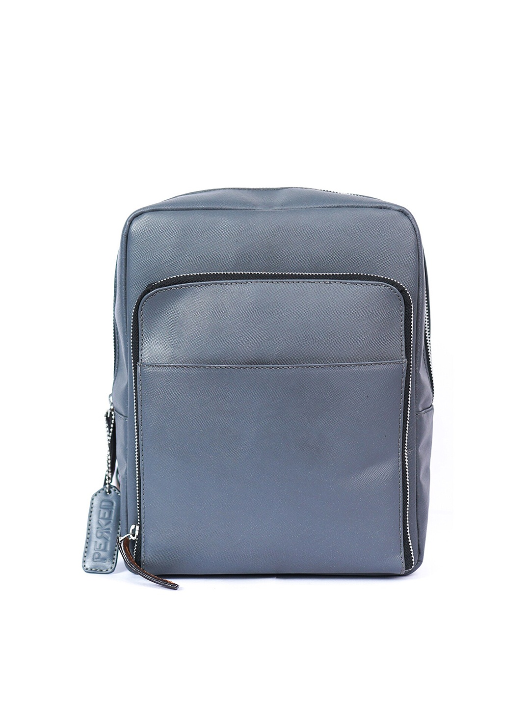 

PERKED Leather Crossbody Backpack with Compression Straps, Grey