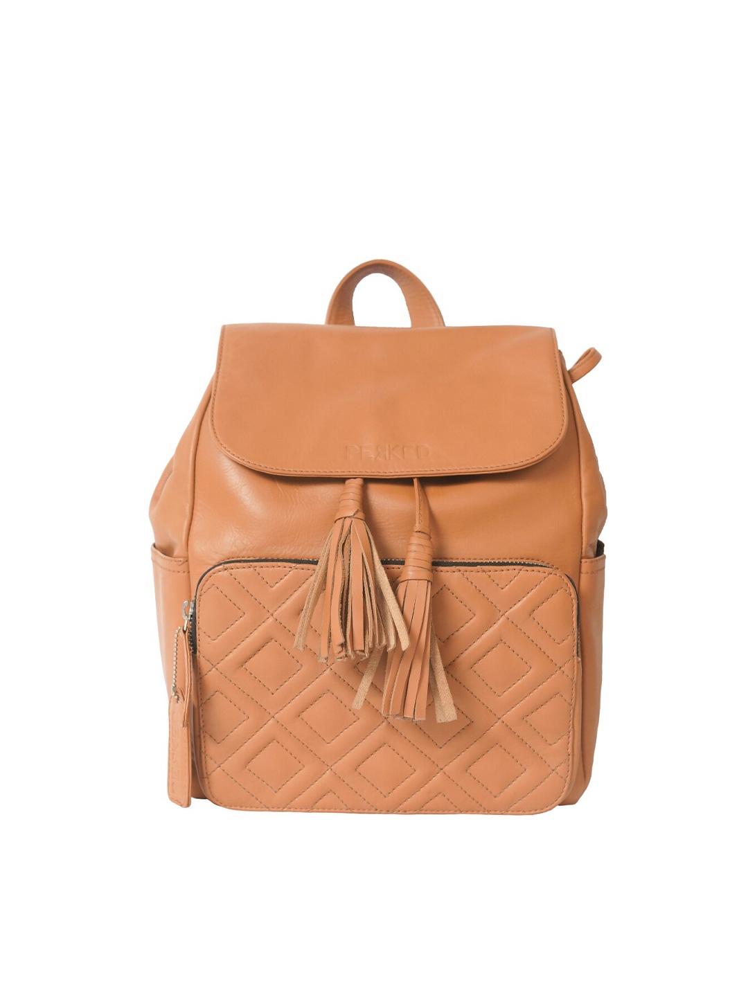 

PERKED Textured Leather Backpack with Compression Straps, Brown