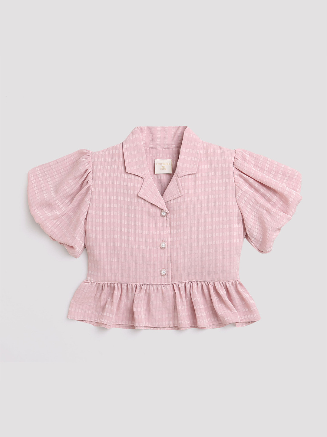 

Tiny Girl Flarred Sleeves Peplum Top, Pink