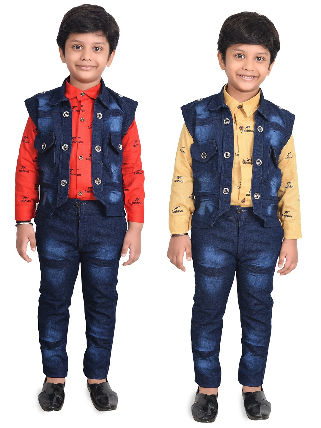 

KIDZAREA Boys Pack Of 2 Printed Shirt with Jacket & Jeans, Blue
