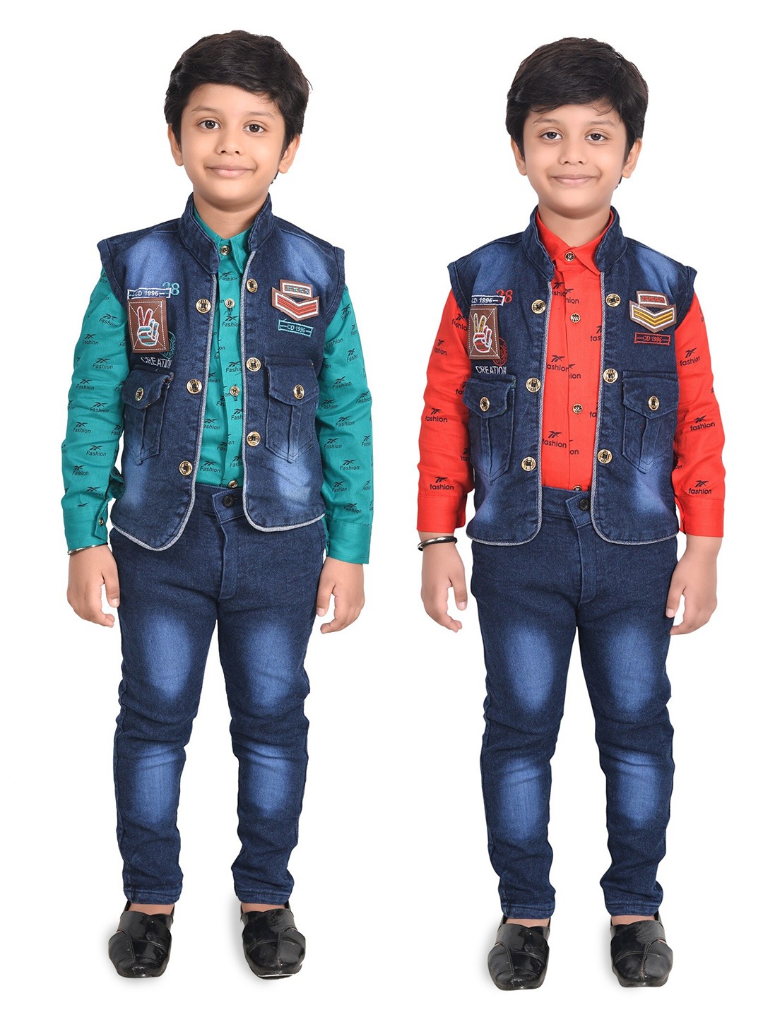 

KIDZAREA Boys Pack Of 2 Printed Shirt with Jacket & Jeans, Red